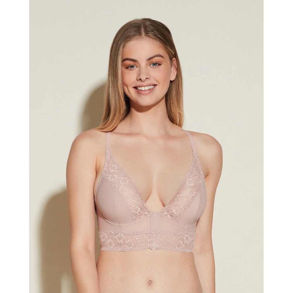 Cosabella Lace Front Closure Bralette Dusty‎ Rose Pink Floral Mesh Racerback 32B